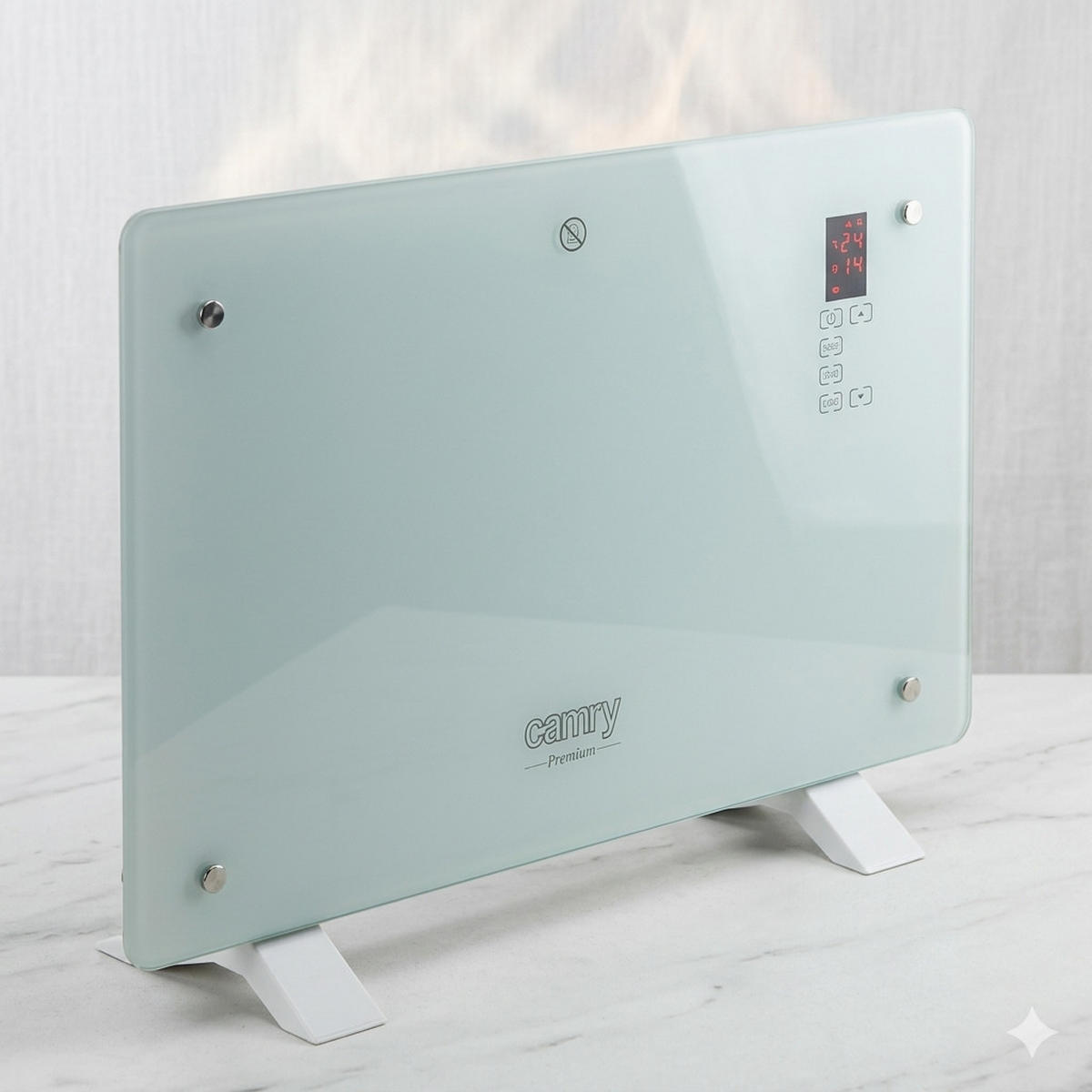 KONVEKTOR CR7721, Elektroheizung, Heizgerät, Schnellheizer, Thermostat, Standheizung, Glasheizung, Raumheizer, mobile Heizung, energiesparend, leise - Weiß, Glas (60/69/10cm) - camry