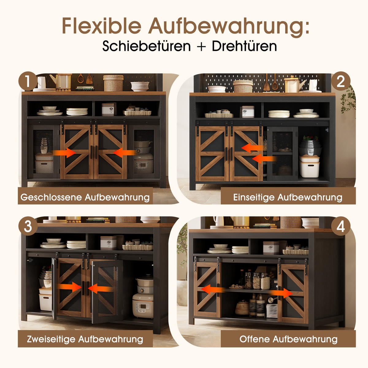 BUFFETSCHRANK Schwarz 120/40/174.5 cm - Schwarz, Holz (120/174.5/40cm) - PANGIVO