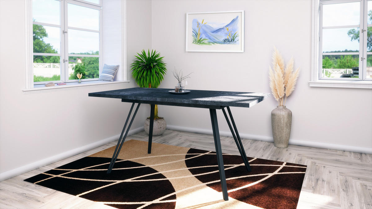 ESSTISCH Life Holzkohle Optik - Schwarz, Holzwerkstoff (90/200/75cm) - Vladon
