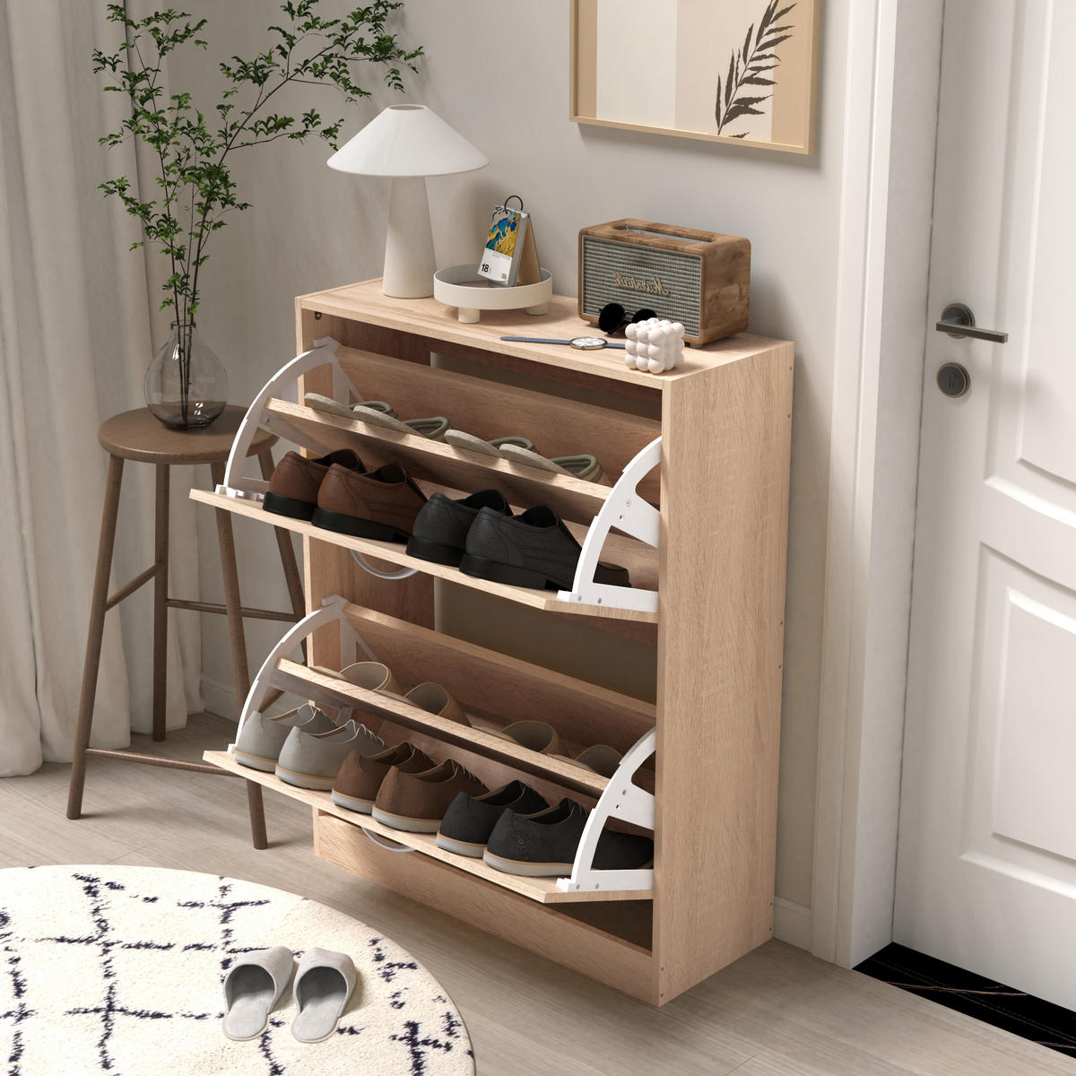 SCHUHSCHRANK mit 2 Klappen 62/24/80 cm - Hellbraun, Holzwerkstoff (24/80/62cm) - Urban Meuble