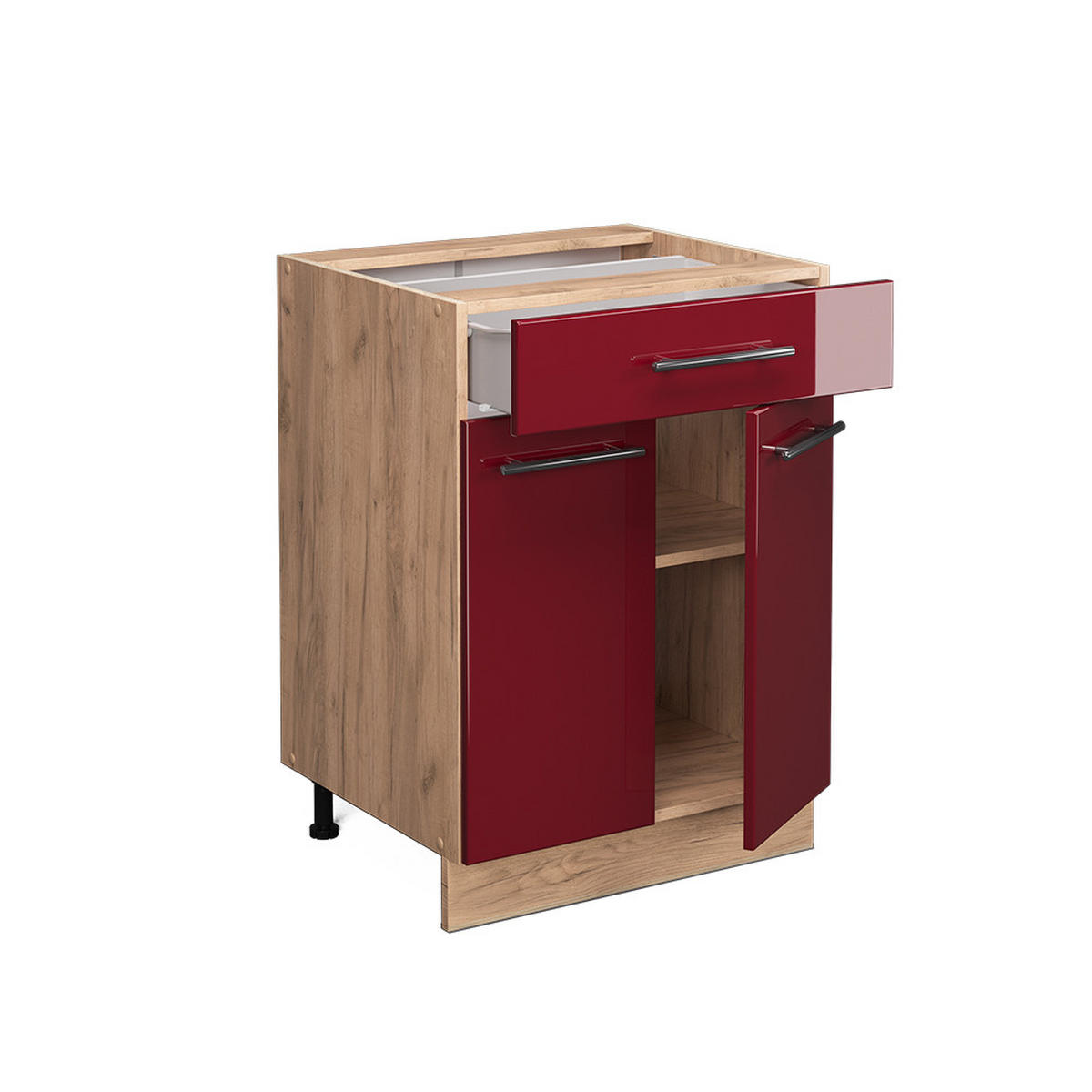 KÜCHENUNTERSCHRANK Fame-Line Bordeaux Hochglanz 60 cm mit Schublade AP Eiche - Bordeaux/Eiche Wotan, Holzwerkstoff (60/82/60cm) - Vicco