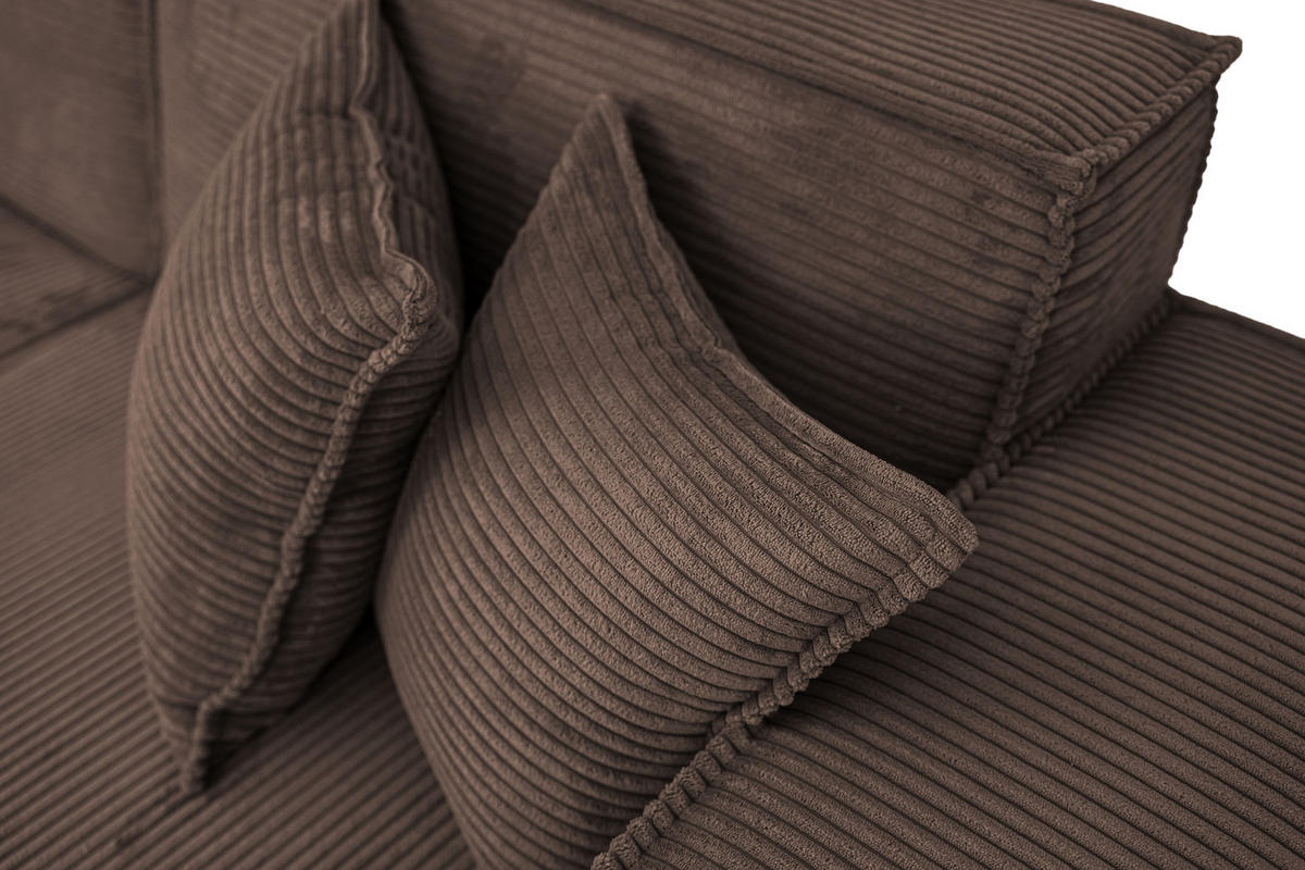 ECKSOFA Hana Loft 3-Sitzer Ecke Rechts, Cordstoff Chenille, Dunkelbraun 241/80/168 cm - Schwarz/Braun, Textil/Metall (241/168cm) - WFL GROUP