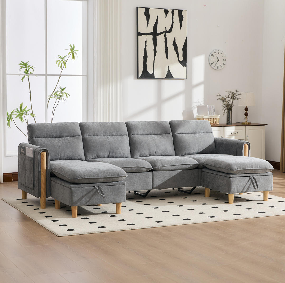 SOFA mit Stauraum 261 x 77 x 86 cm Hellgrau - Hellgrau, Holz (77/86/261cm) - Meubliv