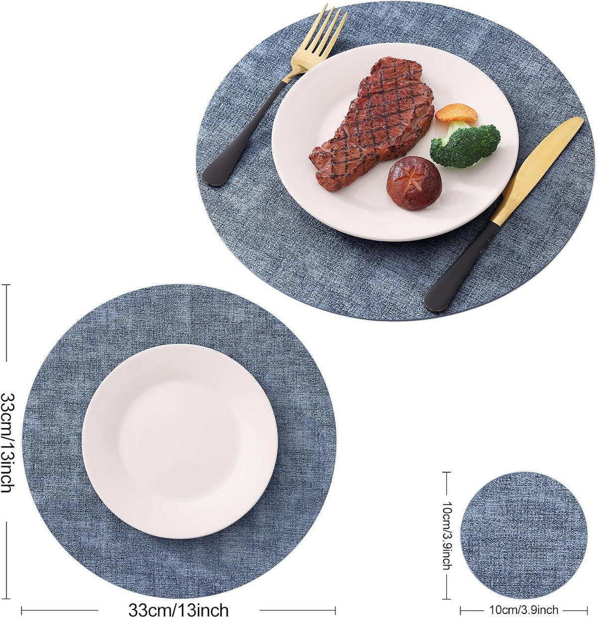 PLATZSETS (10-teiliges Set) – 33 cm – Blau - Blau, Leder (33/33cm)