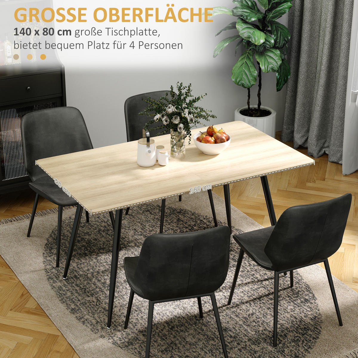 ESSTISCH Küchentisch Esszimmertisch für 4 Personen, Speisetisch mit Stahlbeine - Naturfarben, Holzwerkstoff/Metall (140/80/76cm) - HOMCOM