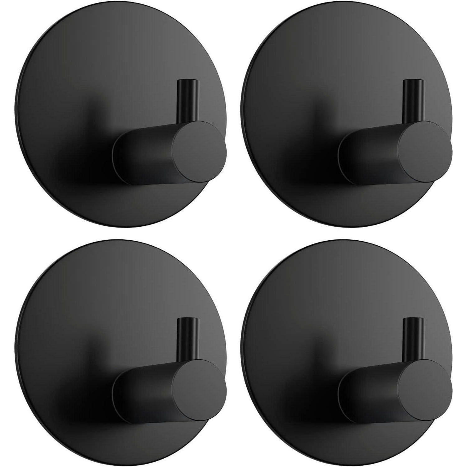 HANDTUCHHALTER 4er Set Klebehaken Rund Schwarz Edelstahl - Schwarz, Metall (5/2.8/5cm)