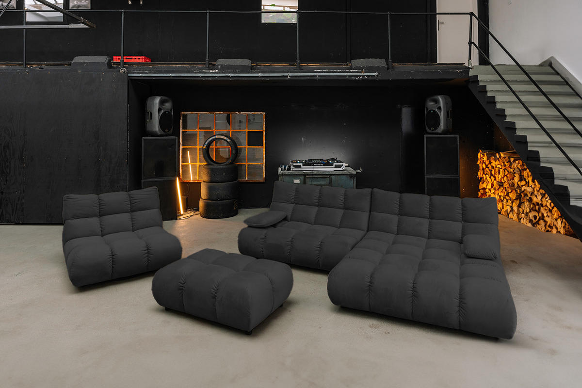 SITZGRUPPE VIVIEN 3ER SET Schwarz Velvet - Schwarz, Kunststoff/Textil (510/85/359cm) - KAWOLA