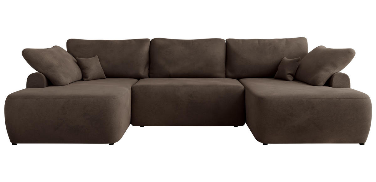 WOHNLANDSCHAFT CUBO U Braun Velvet - Schwarz/Braun, Kunststoff/Textil (370/100/187cm) - MKS