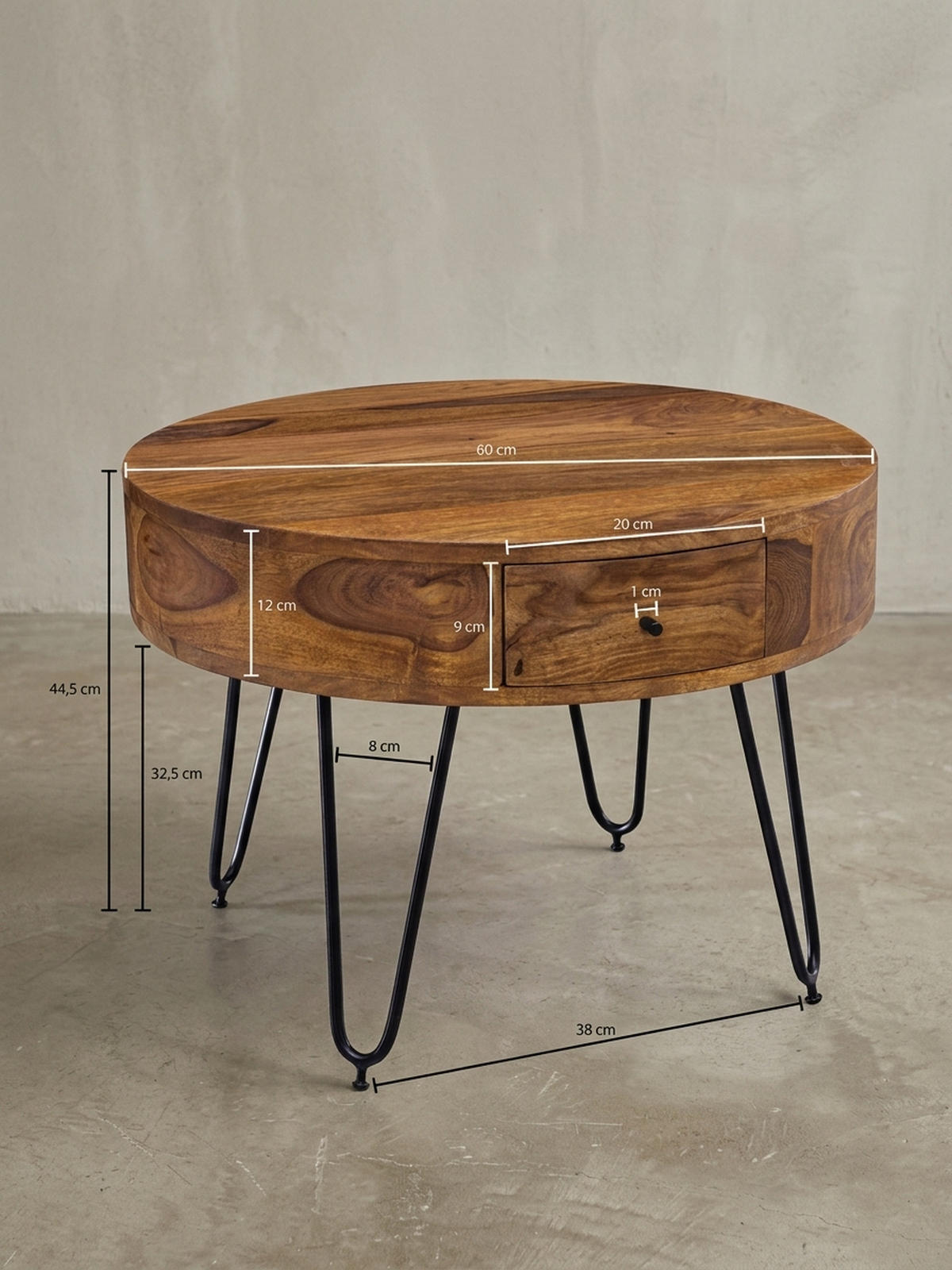 COUCHTISCH Sheesham-Massivholz Schwarz, Metallbeine, Handgefertigt, Mit Schubladen - Schwarz/Braun, Holz/Metall (60/60/44cm) - KADIMA DESIGN