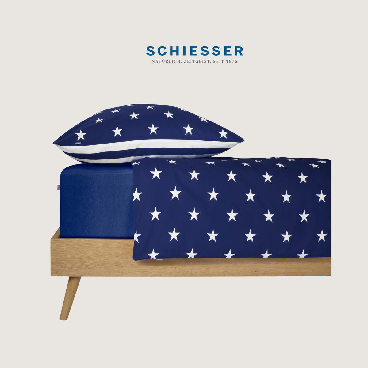 BETTWÄSCHESET Sterne - Feinbiber - 2-teilig - 155 x 220 cm - Blau - Blau, Textil (155/220cm) - SCHIESSER