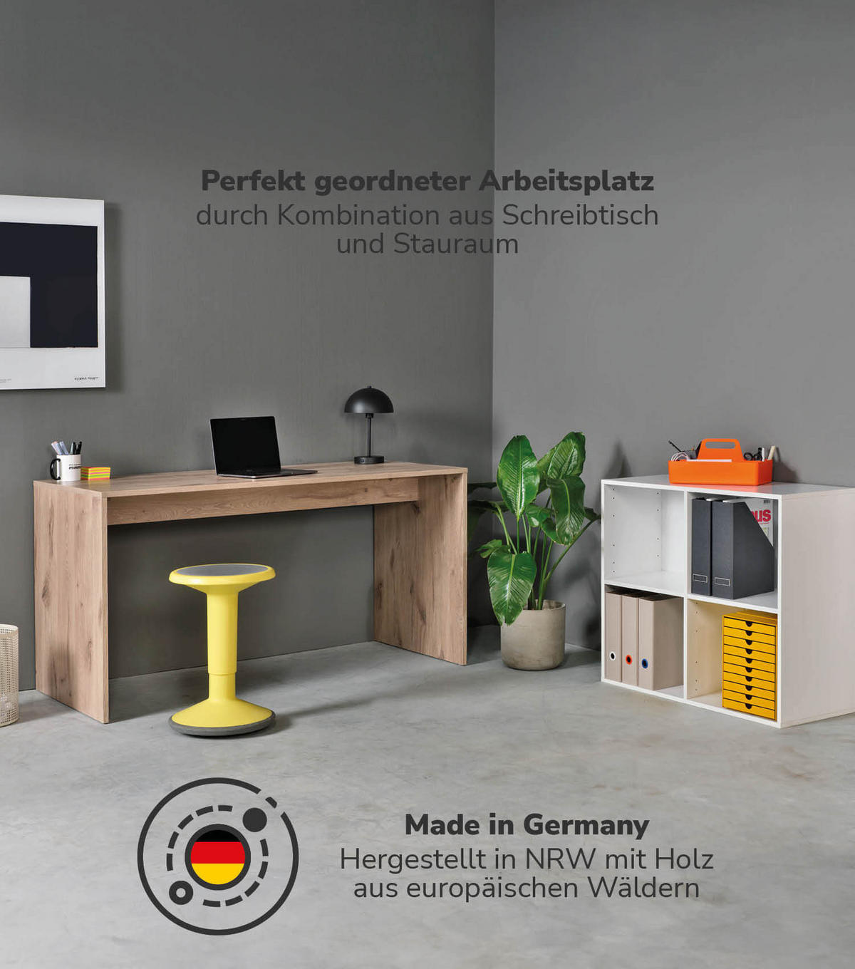 SCHREIBTISCH Der Produktive - Eichefarben/Weiß, Holzwerkstoff (65/145/77cm) - Mokebo