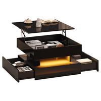 COUCHTISCH 65/65/38,5 cm in Schwarz aus Spanplatte mit LED-Licht und Stauraum - Schwarz, Holzwerkstoff (65/65/38.5cm) - OKMYHOME