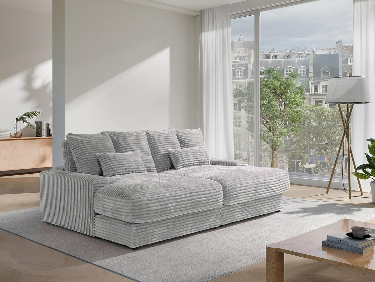 SOFA 3-Sitzer - tiefe Komfortsitzfläche - grob gerippter Cord - Grau - CALAZO - Grau, Textil (232/85/170cm) - Vente-Unique