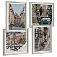 BILDER SET 4er Set - 50x50 cm & 40x60 cm Silberner Rahmen - Stadtansichten von Gebäuden - Silberfarben, Kunststoff (50/50cm) - TULUP