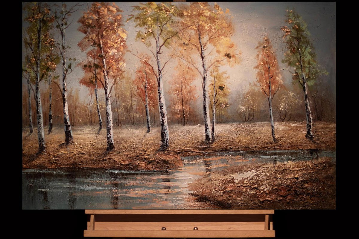 ACRYLBILD HANDGEMALT 90/60 cm - Blau/Orange, Holz/Textil (90/60cm) - KUNSTLOFT