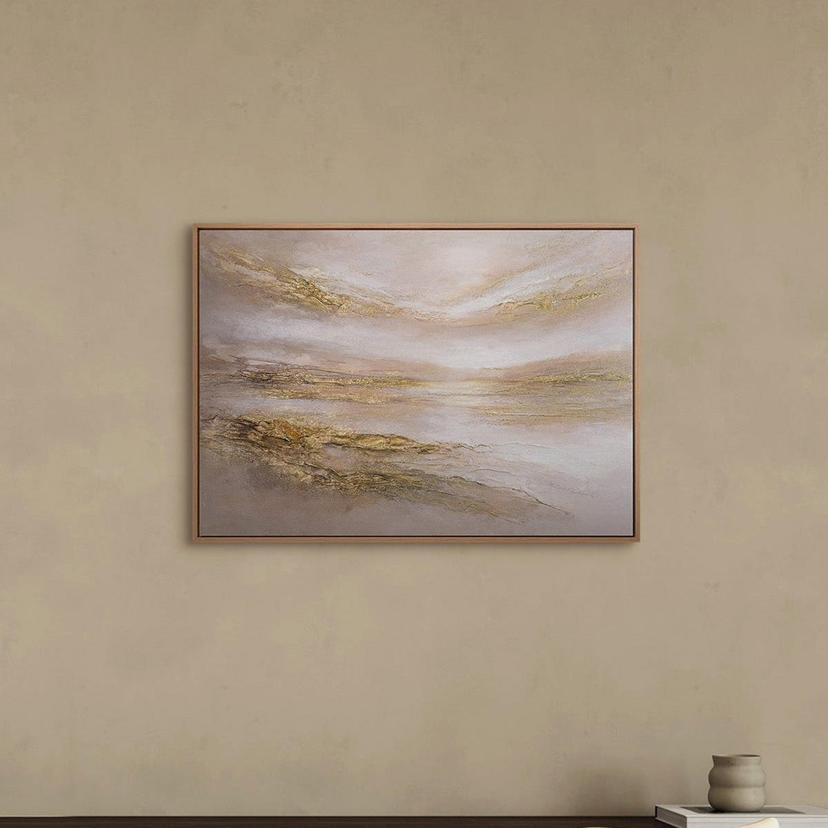 GEMÄLDE Stiller Horizont Schattenfugenrahmen Eichefarben 70x50 cm - Eichefarben, Holz (70/50cm) - YS-art gallery