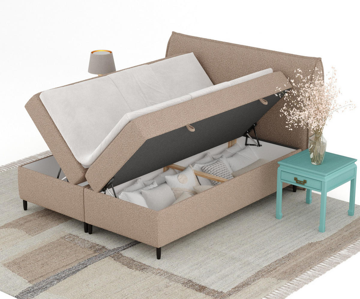 BOXBETT 200/200 cm Corvus, in Braun, Matratze, Topper, Bettkasten, H4 = sehr fest - Schwarz/Braun, Holz/Holzwerkstoff (200/200cm) - Maison de Reve