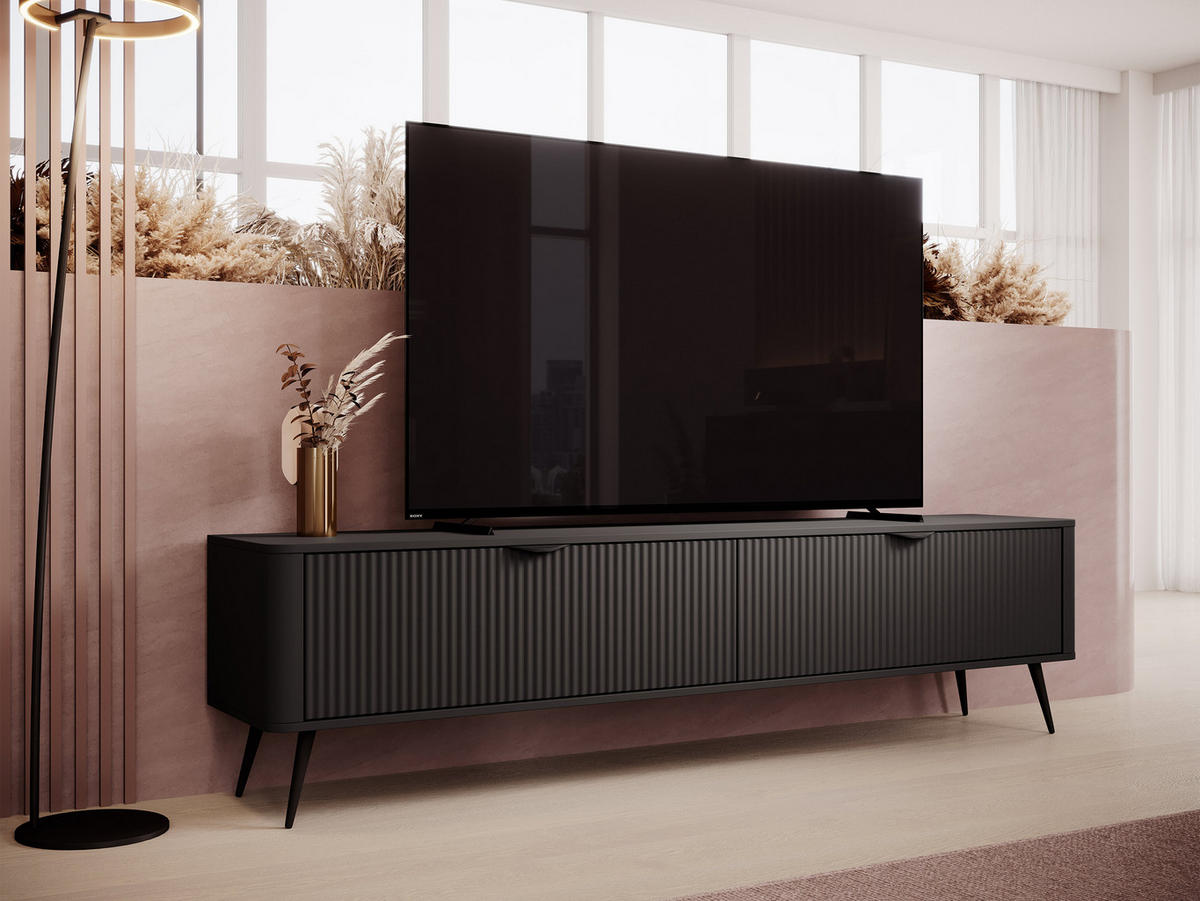 TV-ELEMENT Lante 200 2D - Dunkelgrau/Schwarz, Holzwerkstoff/Metall (200/52/38cm) - MIRJAN24