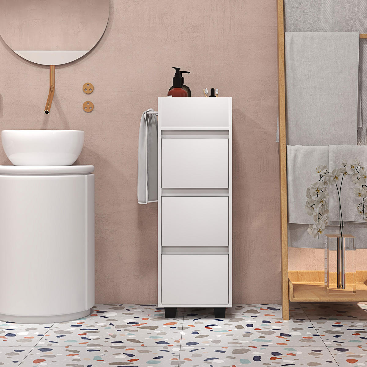 BADEZIMMERSCHRANK Weiß 35/30/90 cm - Weiß, Holzwerkstoff (35/90/30cm) - PANGIVO