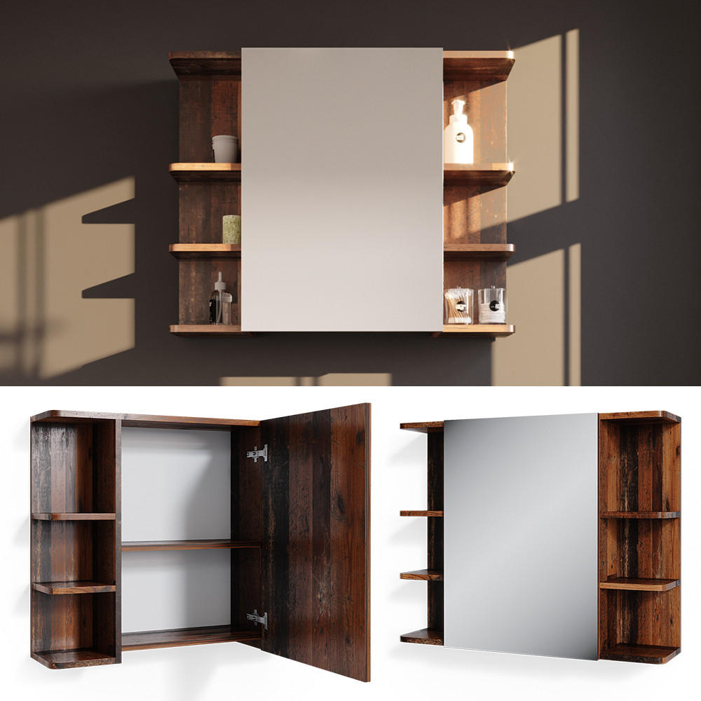 BADSPIEGELSCHRANK Fynn Antikholz 79.6 x 64 cm - Eichefarben, Holzwerkstoff (79.6/64/21.2cm) - Vicco