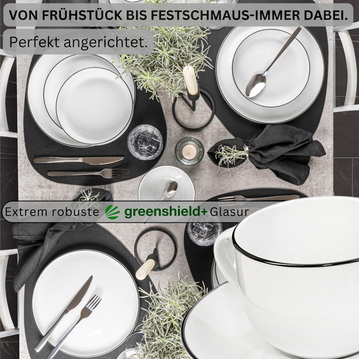 KAFFEETASSEN SET MARLO BLACK RIM LIMITED EDITION - 12 teilig aus Porzellan - Weiß, Keramik (0.2L) - Sänger