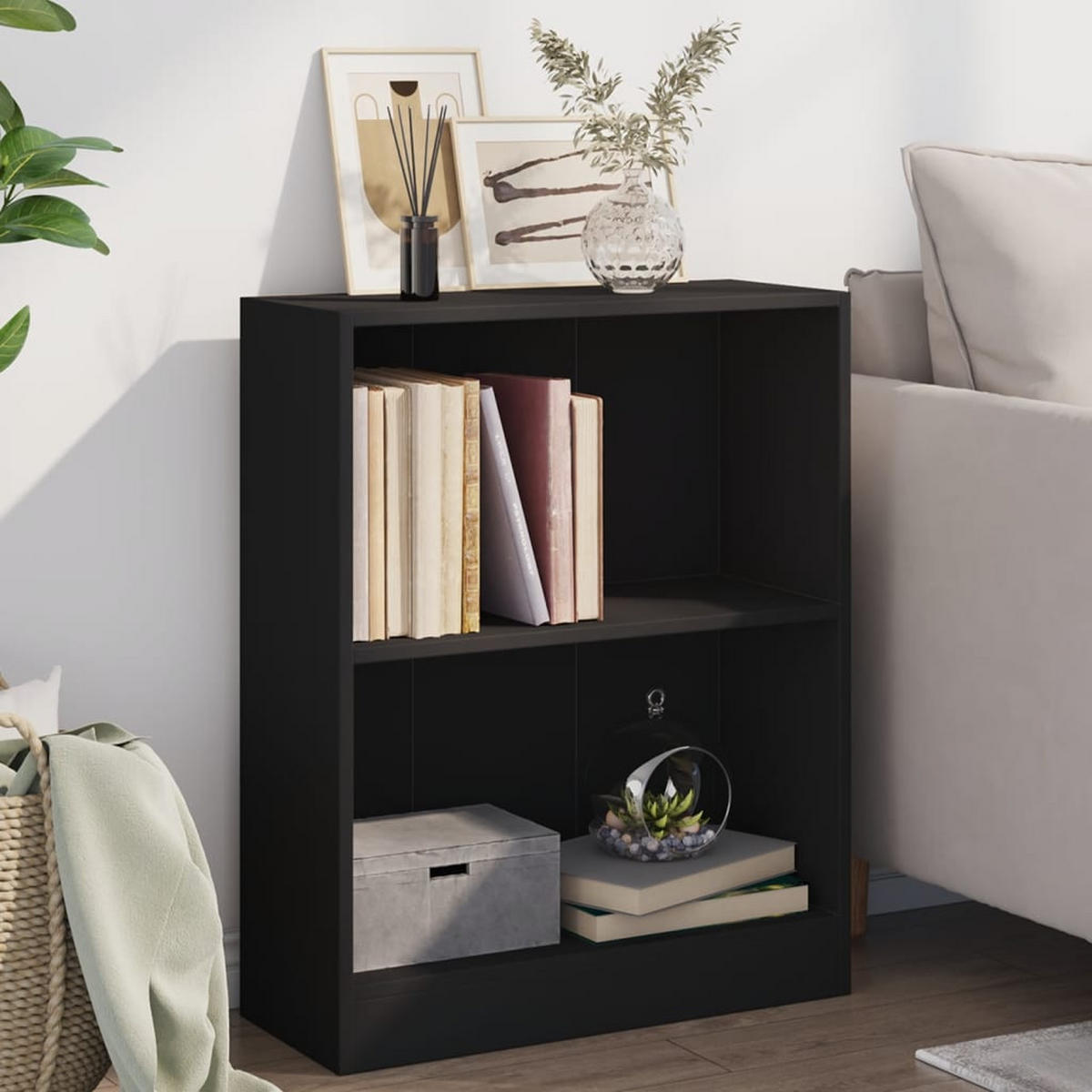 BÜCHERREGAL mit 2 Fächern 60/24/76 cm aus Holzwerkstoff Schwarz - Schwarz, Holz (60/76/24cm) - vidaXL
