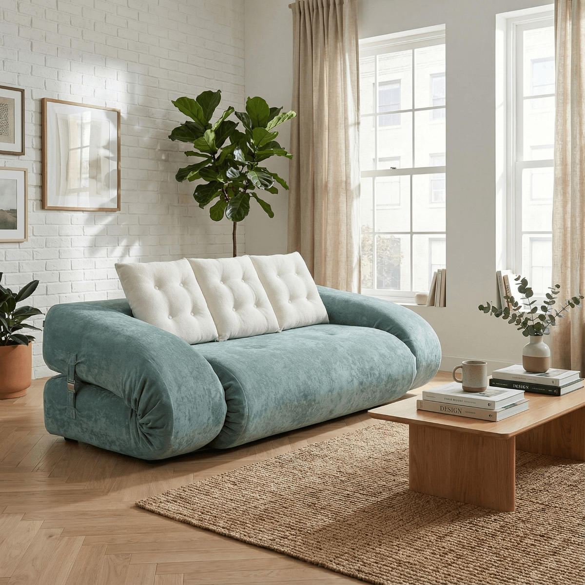 SCHLAFSOFA Okoa 2-Sitzer - Salbei und Weiß - Salbeigrün, Textil (120/60/120cm) - COCO Living