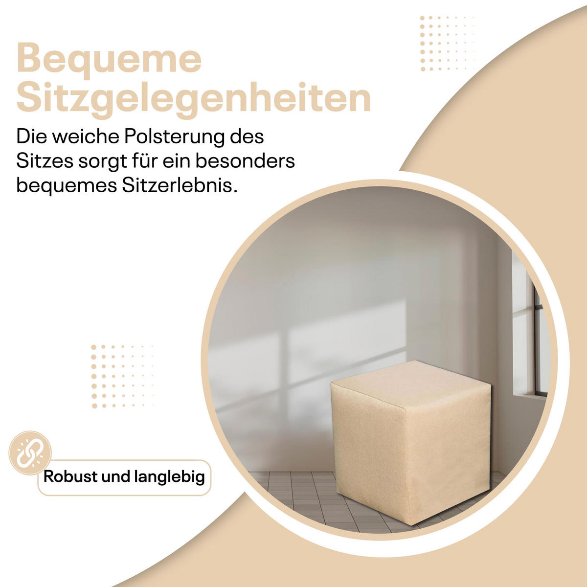 SITZWÜRFEL 40 x 40 x 40 cm Beige mit Polsterung und Holzwerkstoffrahmen für Wohnzimmer - Beige, Textil (40/40/40cm) - Best For Home