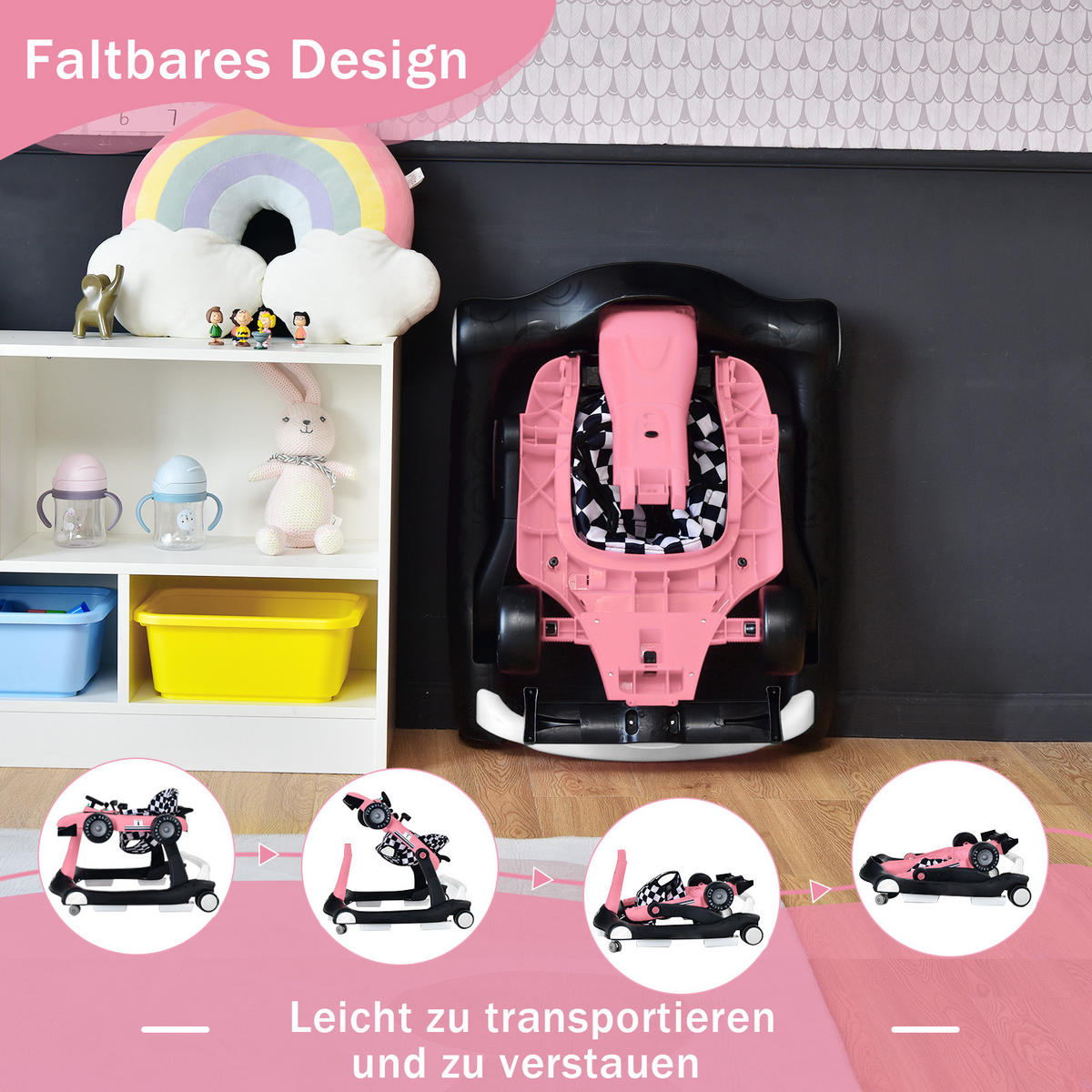 LAUFLERNWAGEN Pink - Pink, Kunststoff (64/56/73cm) - COSTWAY