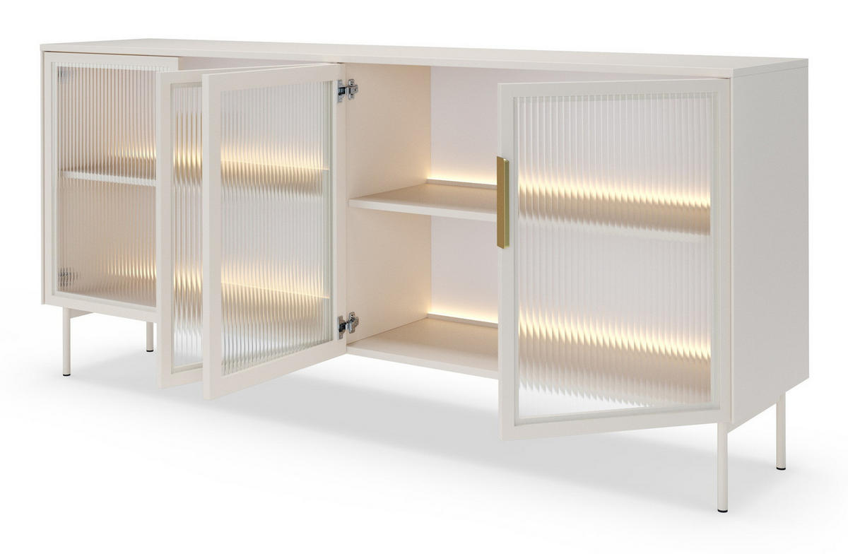 KOMMODE 182 cm Senzia mit LED, 4 Türen, Kaschmir - Kaschmir, Holz (182/83/39cm) - Emporius