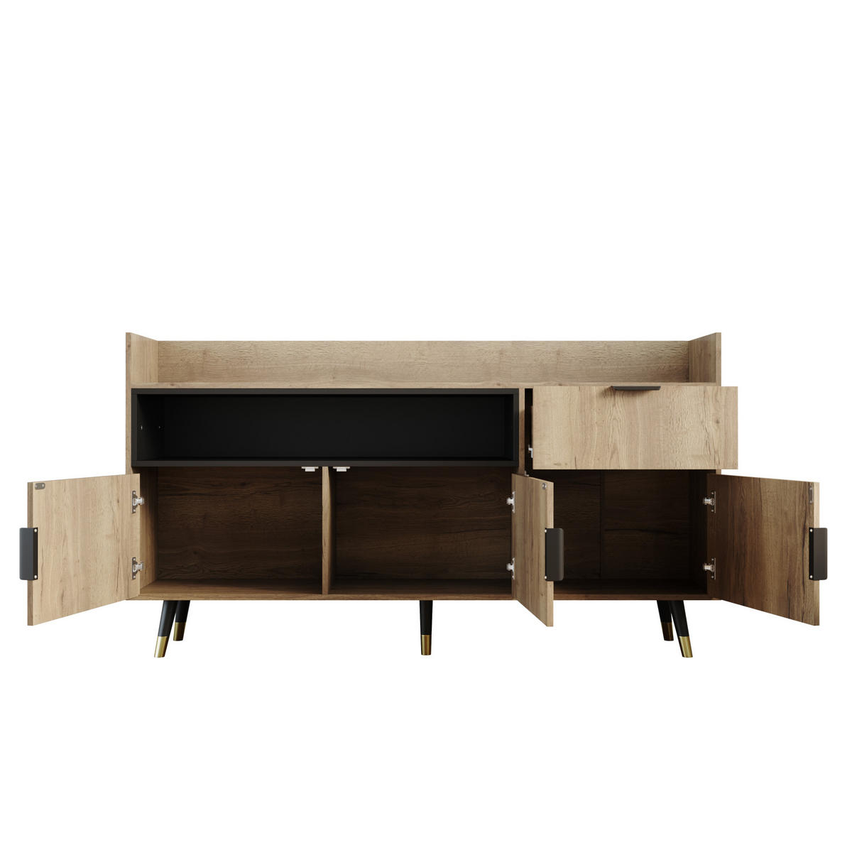 SIDEBOARD 120/40/85,5 cm mit flexibel montierbaren Regalen, Metallgestell und höhenverstellbaren Füßen, Schwarz/Natur - Schwarz, Holzwerkstoff (120/85/40cm) - Redom