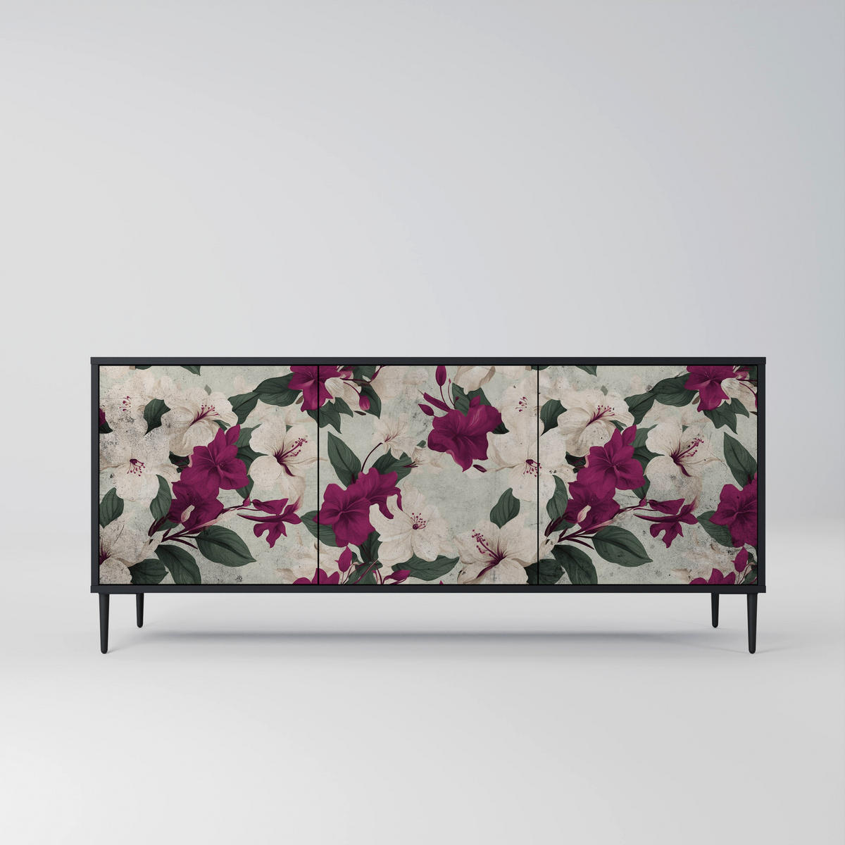 SIDEBOARD FLOWERET DREAM, Eicheneffekt, 164,5x42x77,5 cm, 3 Türen - Eichefarben/Buchefarben, Holzwerkstoff/Buchenholz (164.5/77.5/42cm) - SpaceRebels