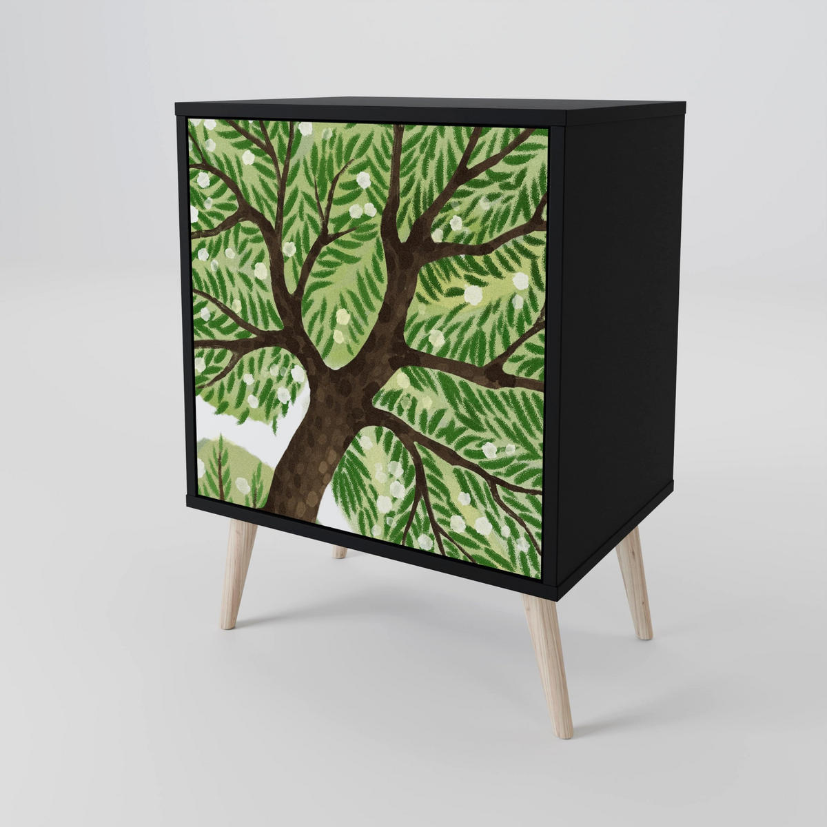 SIDEBOARD WILDERNESS DASH, Schwarz, 57,5x42x75,5 cm, Goldfarbene Metallfüße - Goldfarben/Multicolor, Holzwerkstoff/Metall (57.5/75.5/42cm) - SpaceRebels