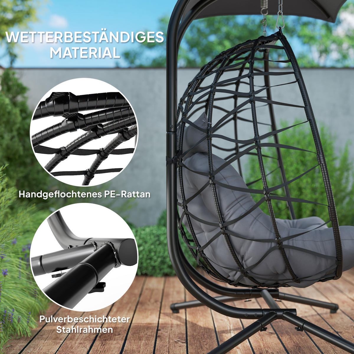 RATTAN-STUHL Dunkelgrau 170.0/100.0/185.0cm - Dunkelgrau, Metall (100/185/170cm)