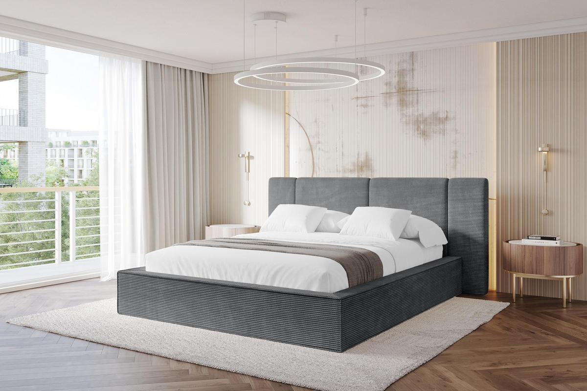POLSTERBETT mit Bettkasten und Lattenrost, Boxbett ohne Matratze - RIVO 200x200 Dunkelgrau - Graphitfarben, Holzwerkstoff/Textil (200/200cm) - ALTDECOR
