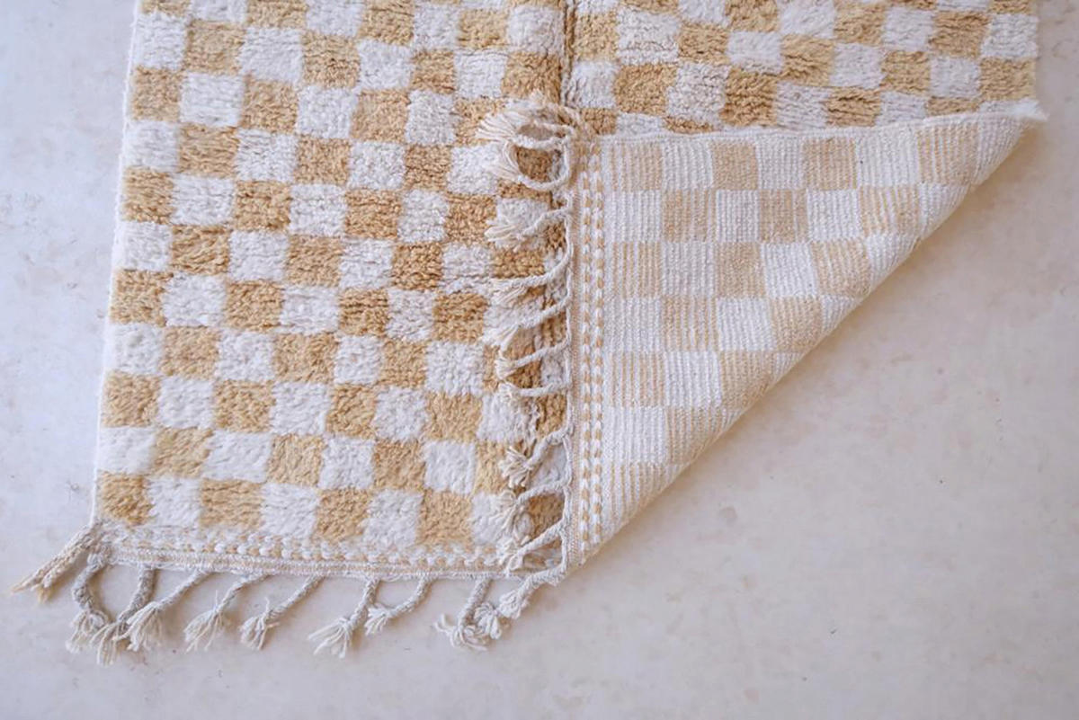 BERBERTEPPICH mit Karomuster aus Wolle beige - Beige, Naturmaterialien (164/251cm) - AFK Living