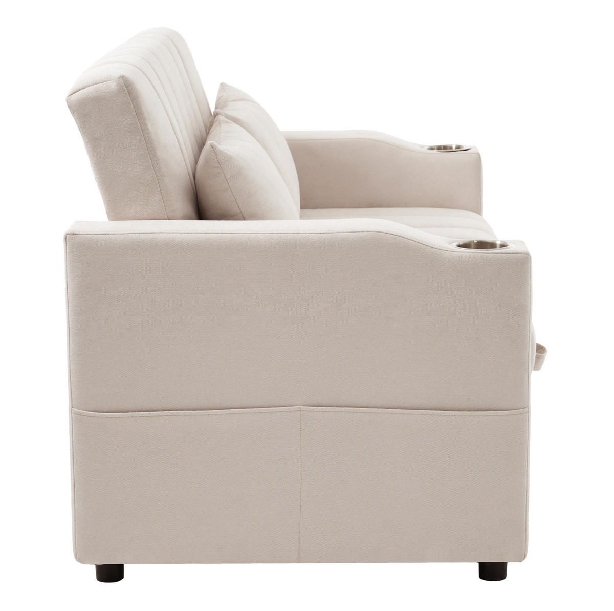 SCHLAFSOFA aus Baumwollstoff 136x162x84 cm Beige mit verstellbarer Rückenlehne, Getränkehaltern und Seitentaschen - Beige, Textil (162/84/136cm) - Modfu