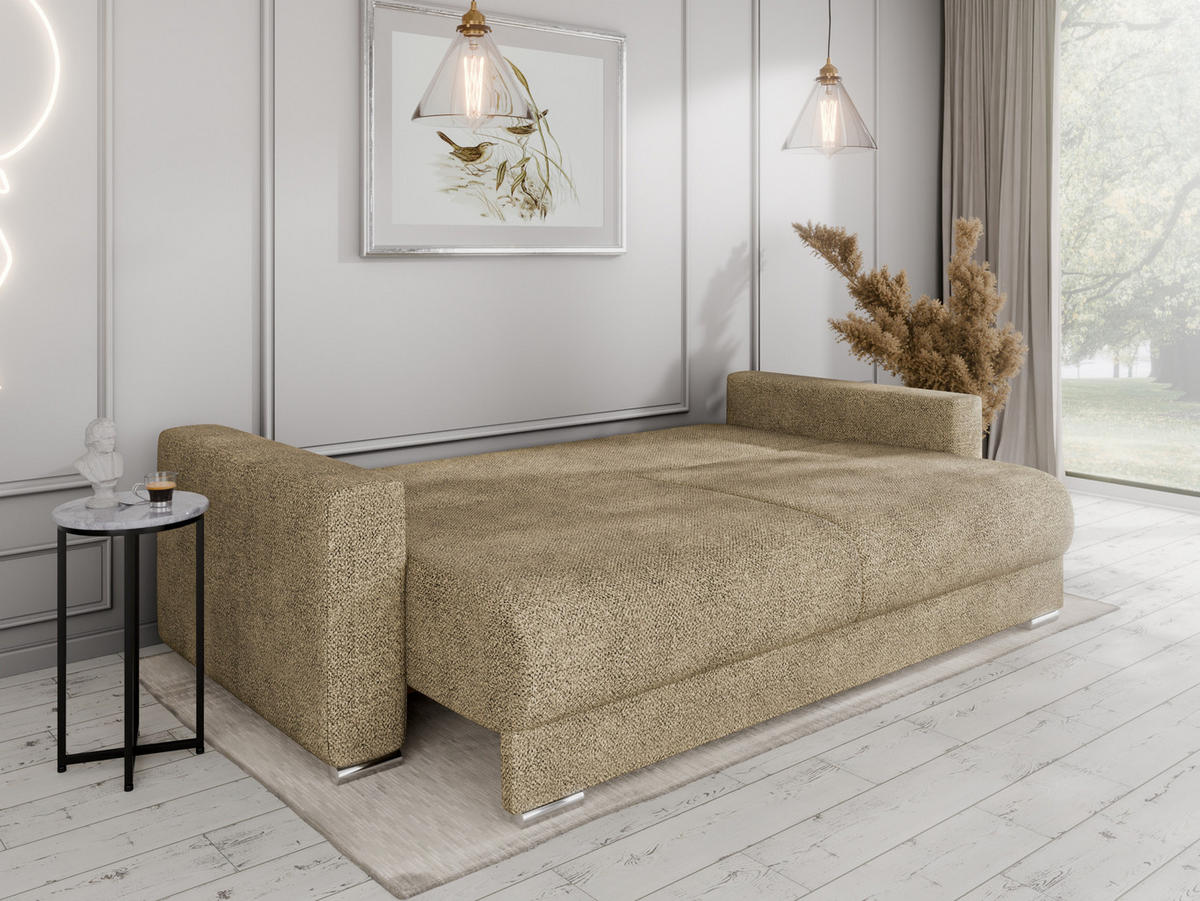 SCHLAFSOFA Calma mit Bettkasten 3-Sitzer modernen Stil, Mokka - Mokka, Holz (229/87/97cm) - Panda Möbel