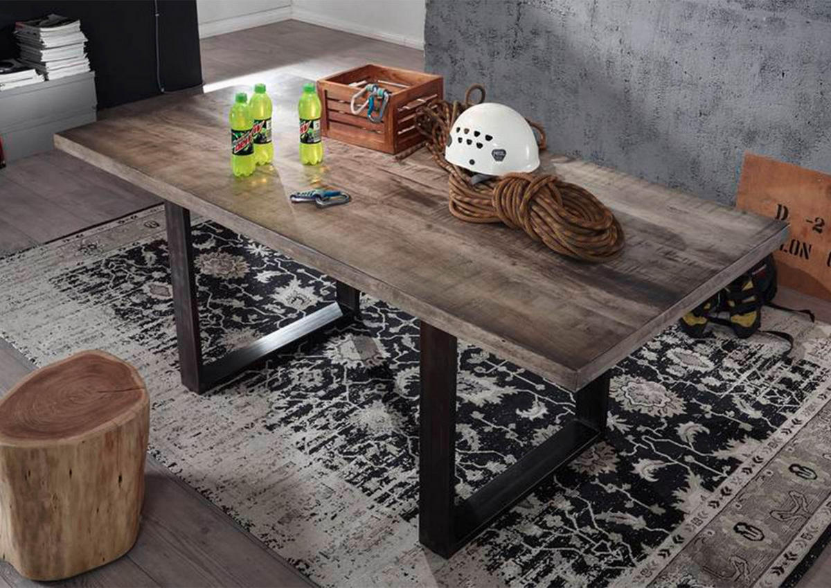 ESSTISCH Mango 190x90x76 grau lackiert HEAVY INDUSTRY #101 - Grau, Holz (190/90/76cm) - Massivmoebel24