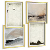 BILDER SET 4er Set - 50x50 cm & 40x60 cm Goldrahmen - Vögel, Steine, Pinselstriche, Verzierungen - Goldfarben, Kunststoff (50/50cm) - TULUP