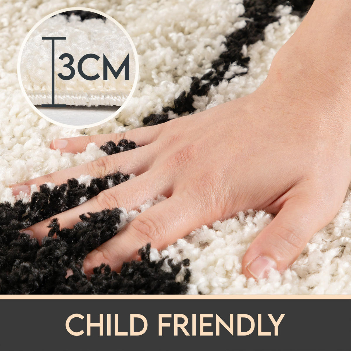 TEPPICH Kinder Hochflor Fußball Motiv Polypropylen Kinderzimmer Schwarz Rund 120x120 - Schwarz, Textil (120/120cm) - KADIMA DESIGN