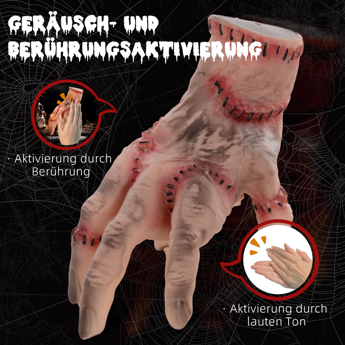 HALLOWEEN DECORATIONS 21cm Realistisches Narbes Händchen mit Aktion-und Soundfunktion - Rot, Kunststoff (15/21/18cm) - HOMCOM