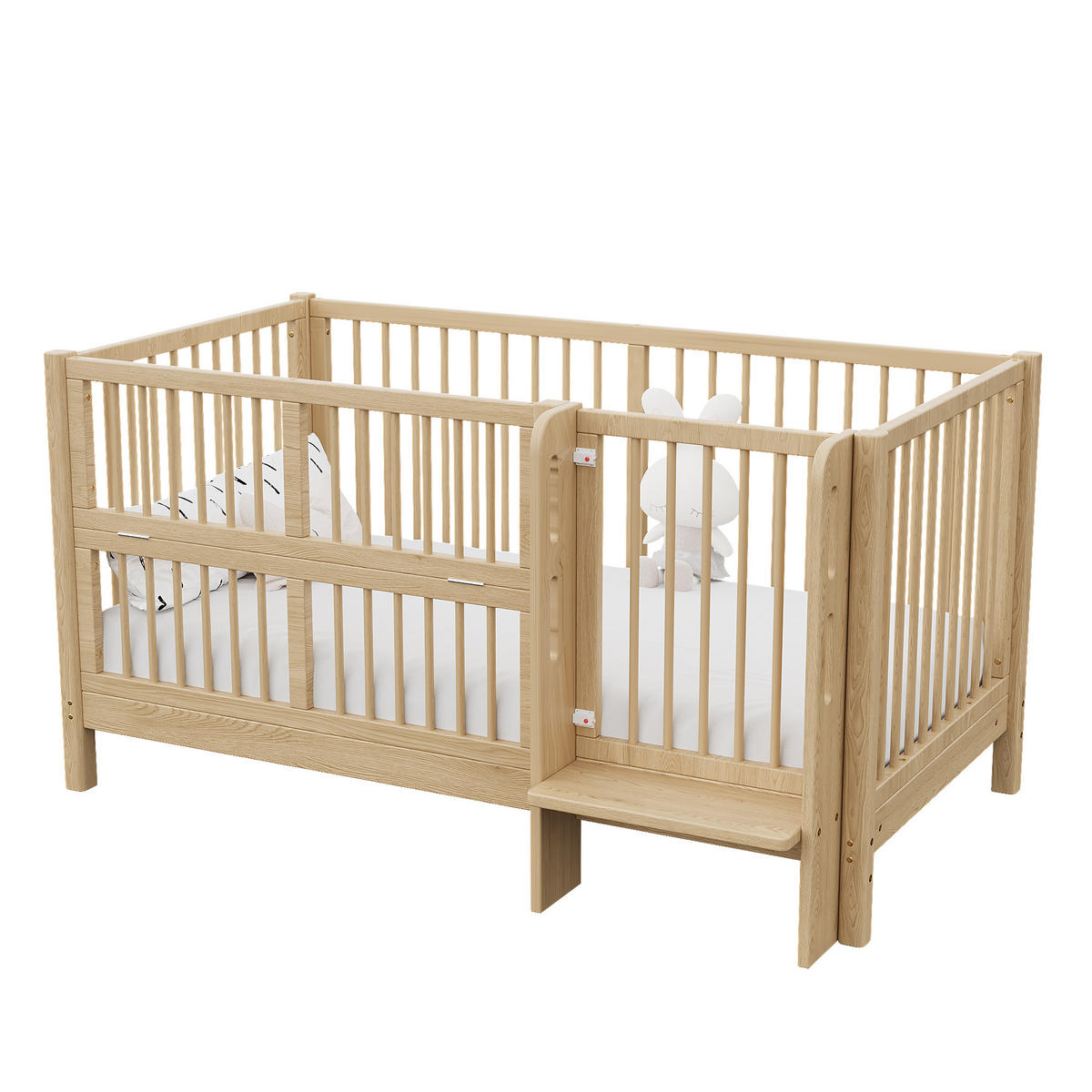 KINDERBETT 140/70 cm in Natur mit Umbausatz, Sicherheitsgeländer und Trittstufe - Naturfarben, Holz/Holzwerkstoff (70/140cm) - WISHDOR