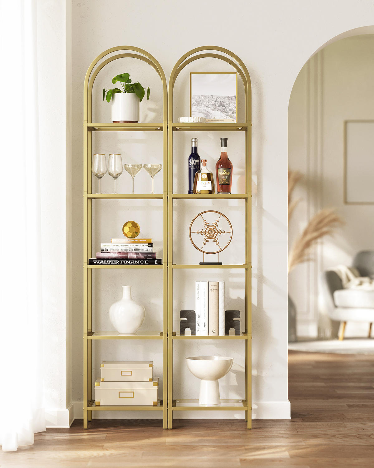 BÜCHERREGAL Binni - Goldfarben, Glas (30/183/40cm) - VASAGLE