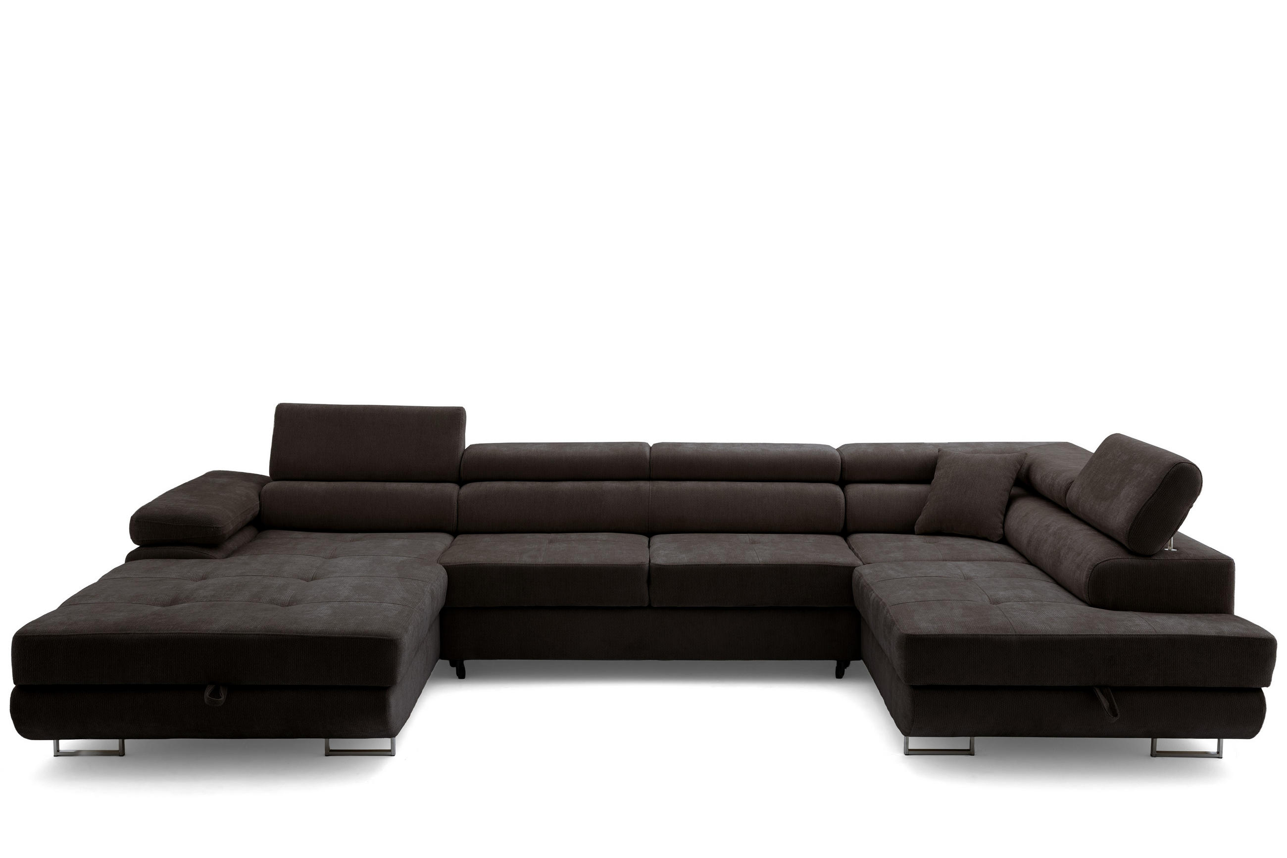 ECKSOFA U-Form WILD U Rechts mit Schlaffunktion 130x260 Chenille Dunkelbraun - Dunkelbraun/Silberfarben, Holz/Textil (350/90/203cm) - Muffo