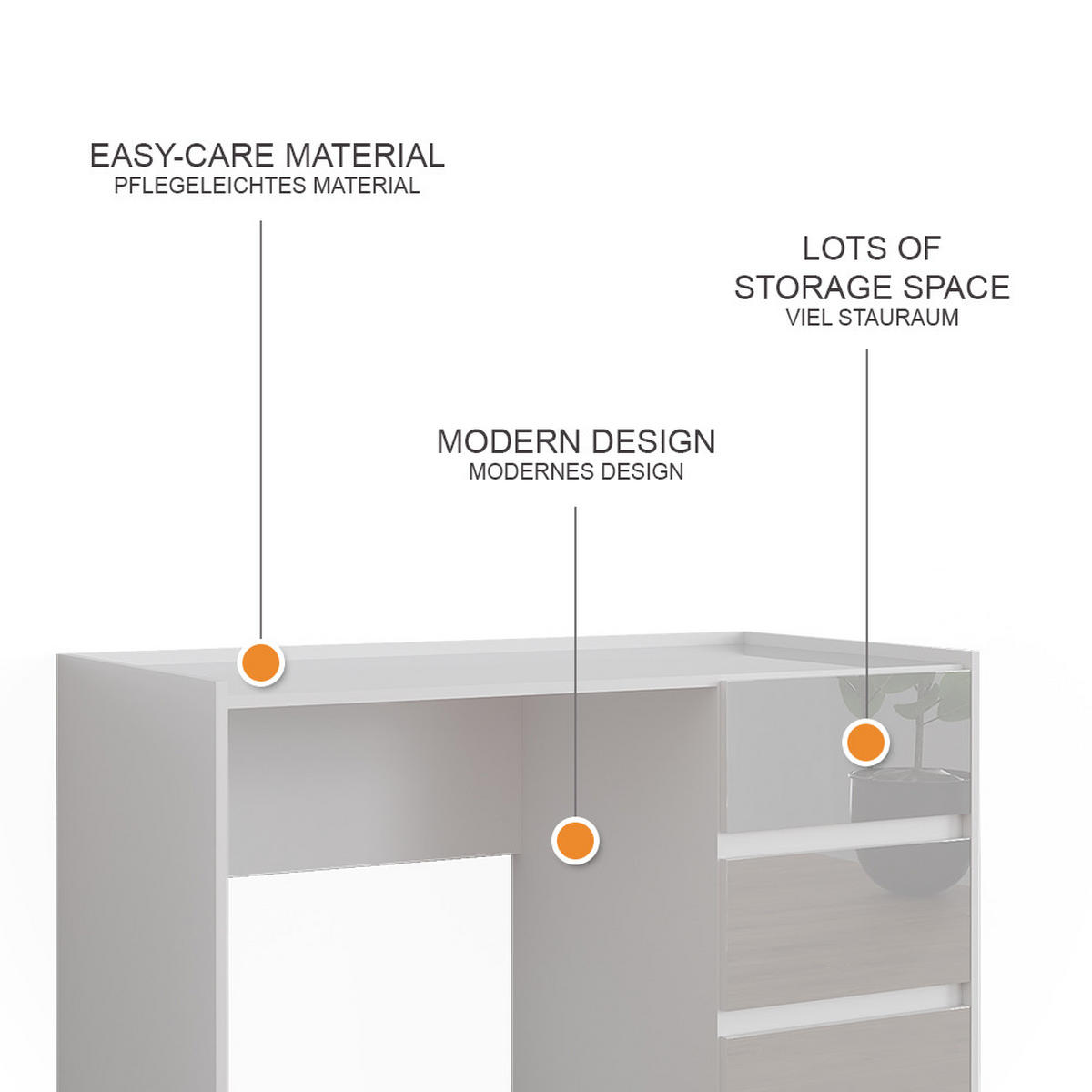 TOALETNÍ STOLEK Marla Bílá vysoký lesk - vysoce lesklá bílá, kompozitní dřevo (120/78.6/60cm) - Vicco