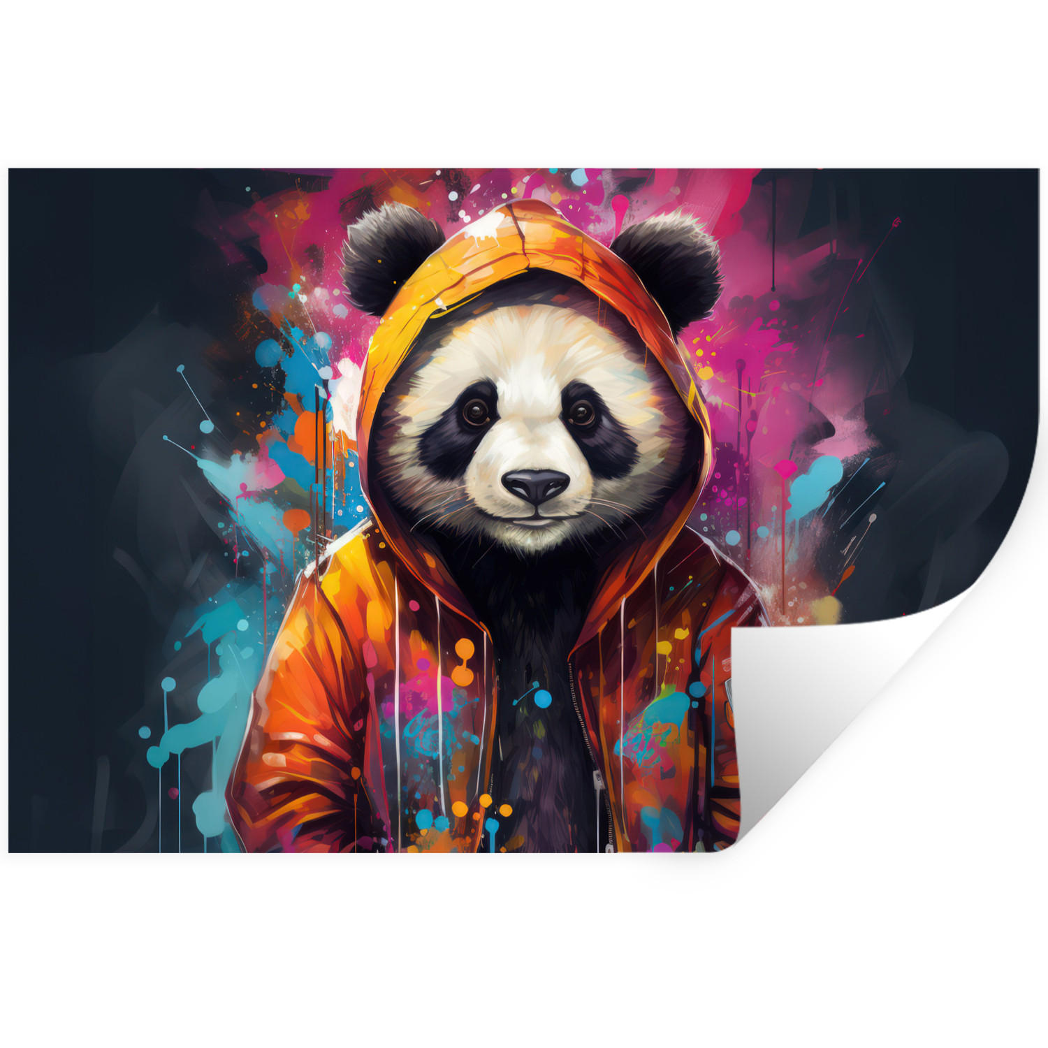 MuchoWow SAMOLEPKA NA ZEĎ Panda - Bunda - Graffiti - Oranžová 120x80 cm