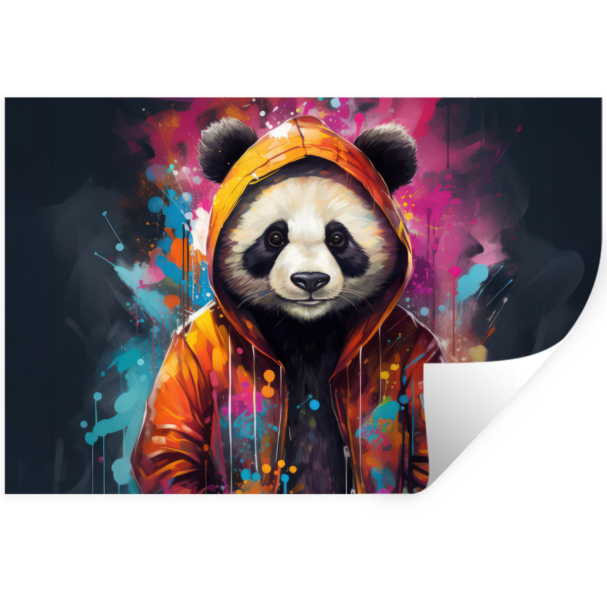 WANDTATTOO Panda - Jacke - Graffiti - Orange 60x40 cm - Orange, Kunststoff (60/40/0.1cm) - MuchoWow