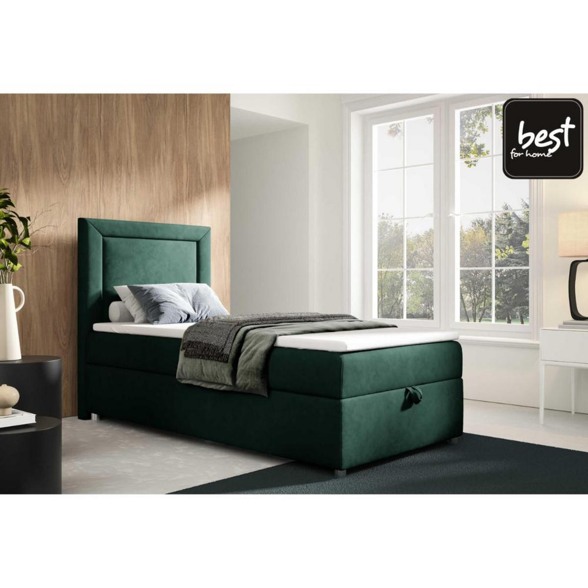 BOXBETT mit Bettkasten Trinity K-3 SINGLE Bonellfederkern inkl. Topper - Grün, Holz/Holzwerkstoff (70/200cm) - Best For Home