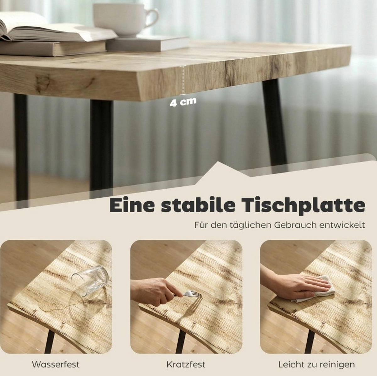 ESSTISCH aus Holz 110x70x75 cm Eiche mit Stahlbeinen, verstellbaren Füßen und pflegeleichter Oberfläche - Eichefarben, Holz (110/70/75cm) - Modfu